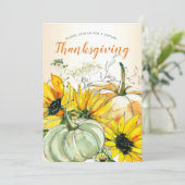 Virtual Erntedank Watercolor Sonnenblumen Pumpkin Einladung (Stehend Vorderseite)
