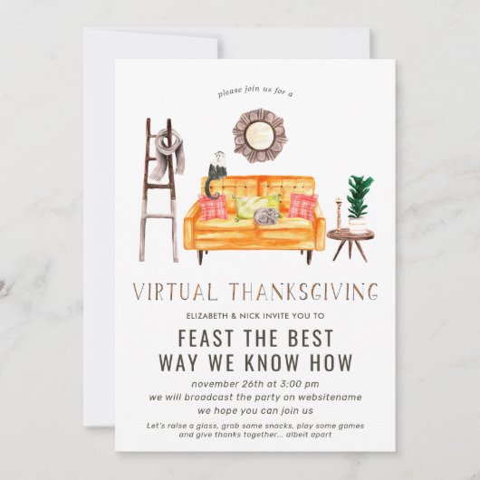 Virtual Friendsgiving Erntedank Dinner Party Einladung (Vorderseite)