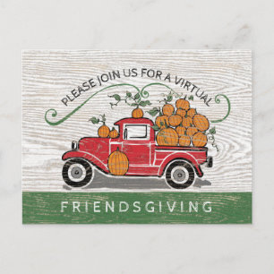 Virtual Friendsgiving Rustic Vintag Truck Pumpkin Einladungspostkarte