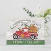Virtual Friendsgiving Vintag Red Truck Pumpkins Einladung (Stehend Vorderseite)