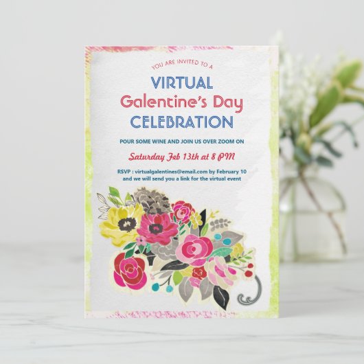 Virtual Galentine's Day Celebration Zoom Einladung (Stehend Vorderseite)