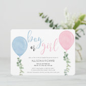 Virtual Gender Reveal blauen rosa Ballons Grün Einladung (Stehend Vorderseite)