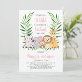 Virtual Get Wild Safari Pink Baby Girl Dusche Einladung (Stehend Vorderseite)