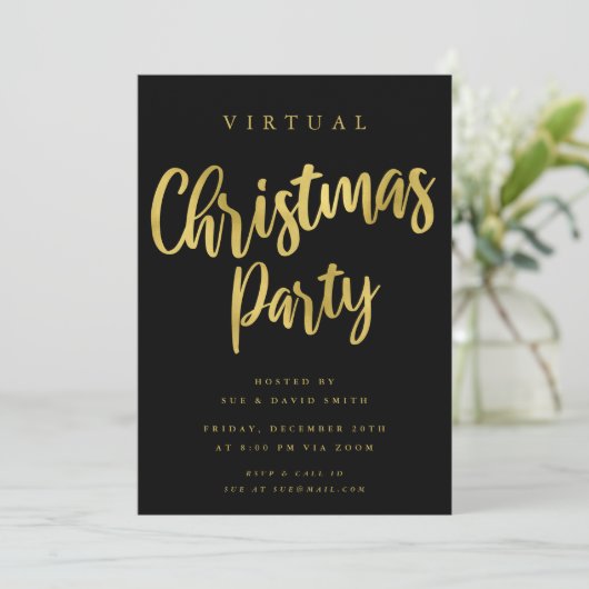 VIRTUAL Gold Minimaler Weihnachtsfeiertag Einladung (Stehend Vorderseite)