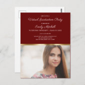 Virtual Graduation Party Burgundy Gold Foto Postkarte (Vorne/Hinten)