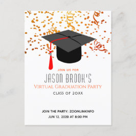 Virtual Graduation Party | Confetti Graduation Cap Einladungspostkarte