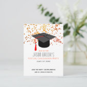 Virtual Graduation Party | Confetti Graduation Cap Einladungspostkarte (Stehend Vorderseite)