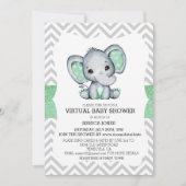 Virtual Green Elephant Zickzack Glitzer Baby Dusch Einladung (Vorderseite)