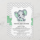 Virtual Green Elephant Zickzack Glitzer Baby Dusch Einladung (Vorne/Hinten)
