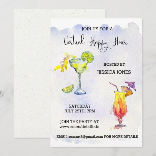 Virtual Happy Hour Cocktail Quarantäne Einladung (Vorne/Hinten)