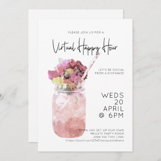 Virtual Happy Hour Party Hell Rosa Einladung (Vorne/Hinten)