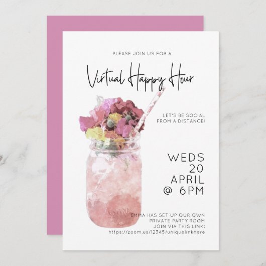 Virtual Happy Hour Party hell rosa Einladung (Vorne/Hinten)