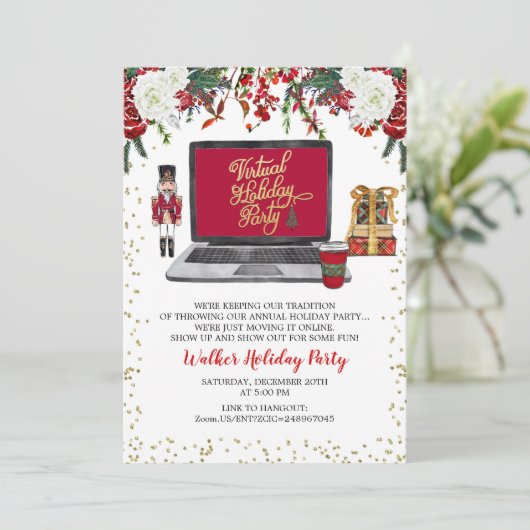 Virtual Holiday Weihnachten Party Einladung (Stehend Vorderseite)