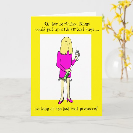 Virtual Hugs Prosecco Geburtstag Karte (Gelbe Blume)