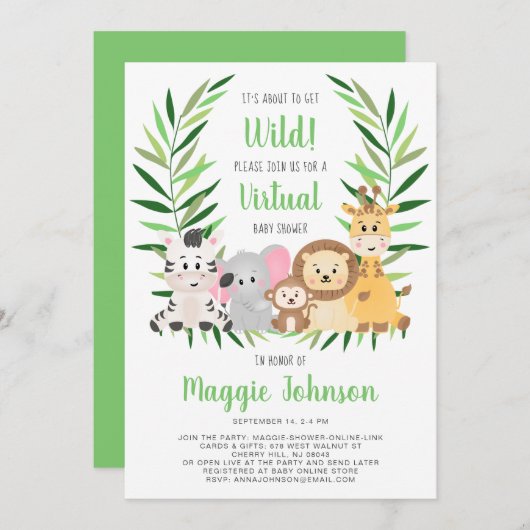 Virtual It's About Get Wild Safari Baby Shower Einladung (Vorne/Hinten)