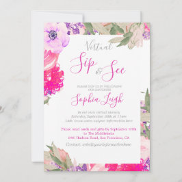 Virtual Kinderzimmer Sip and See Baby Floral Rose Einladung