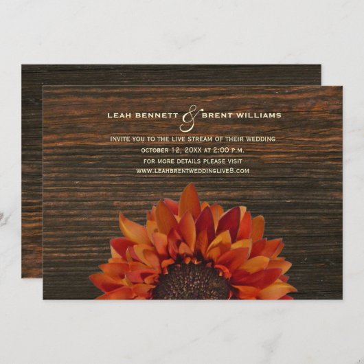 Virtual Live Stream Hochzeit rustikale Sonnenblume Einladung (Vorne/Hinten)