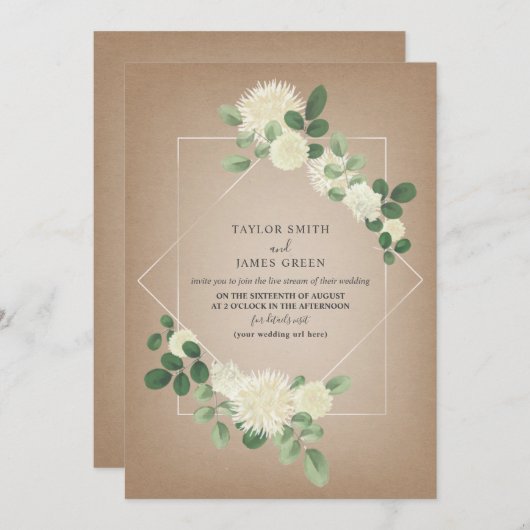 Virtual Live Stream Wedding Cardstock Botanischer  Einladung (Vorne/Hinten)