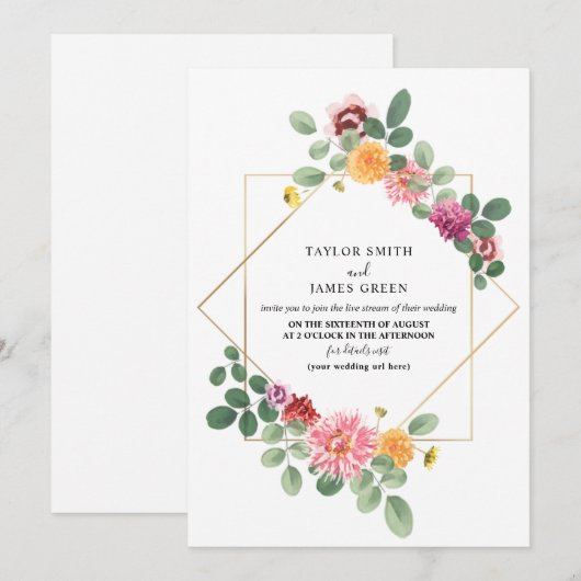 Virtual Live Stream Wedding Geometric Boho Floral Einladung (Vorne/Hinten)