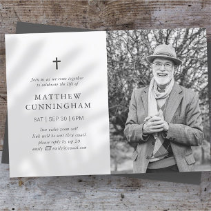 Virtual Memorial Feier des Lebens einfache Kreuz Einladung