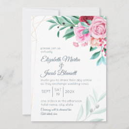 Virtual Modern Floral Wedding Rose & Eukalyptus Einladung