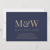 Virtual Modern Navy Gold Monogram Wedding Einladung (Vorderseite)