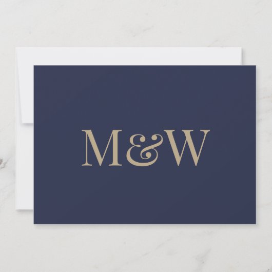 Virtual Modern Navy Gold Monogram Wedding Einladung (Rückseite)