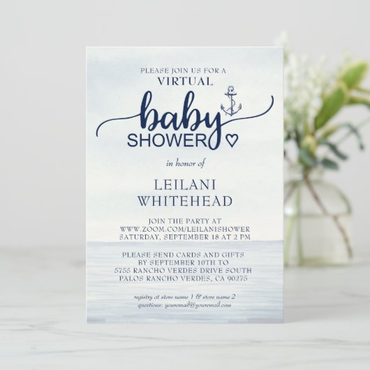 Virtual Nautical Ocean Baby Shower Einladung (Stehend Vorderseite)