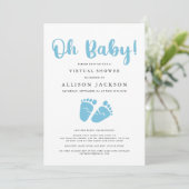 Virtual Oh Baby Boy Dusche | Blue Baby Feet Simple Einladung (Stehend Vorderseite)