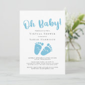 Virtual Oh Baby Boy Dusche Blue Feet Einladung (Stehend Vorderseite)