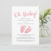 Virtual Oh Baby Girl Dusche Pink Feet Einladung (Stehend Vorderseite)