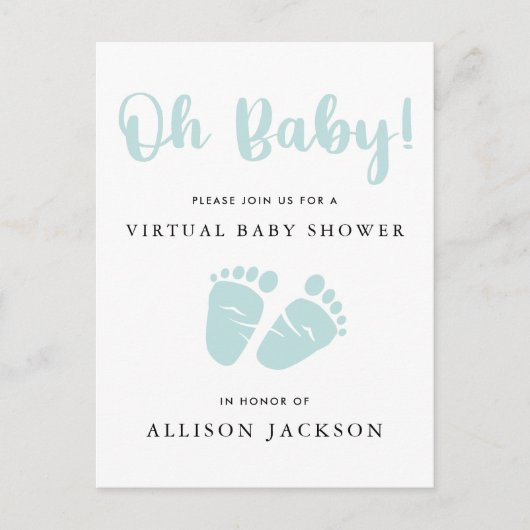 Virtual Oh Baby Mint Green Baby Feet Babydusche Einladungspostkarte (Vorderseite)