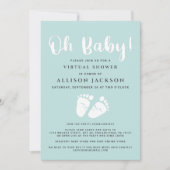 Virtual Oh Babydusche Baby Feet Light Minze White Einladung (Vorderseite)