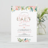 Virtual Online Baby Dusche Rose Gold Pink Blütenbr Einladung (Stehend Vorderseite)