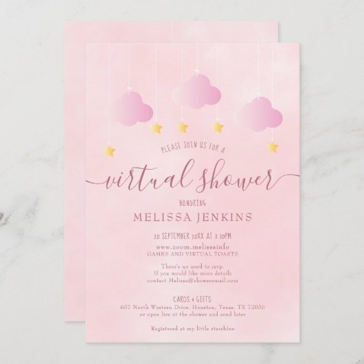 Virtual Online-Ferndusche per Mail rosa Einladung (Vorne/Hinten)