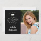 Virtual Online Graduation Party Script Foto Schwar Einladung (Vorderseite)