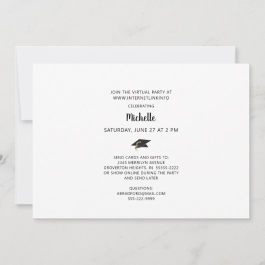 Virtual Online Graduation Party Script Foto Schwar Einladung (Rückseite)