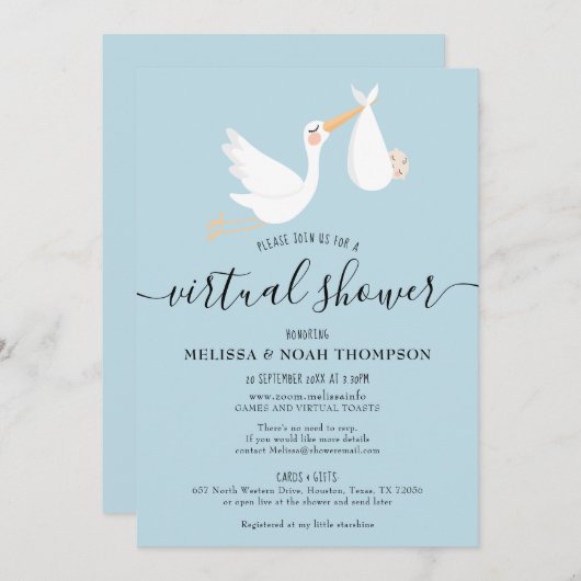 Virtual Online-Kinderduschsprinkle mit langer Entf Einladung (Vorne/Hinten)