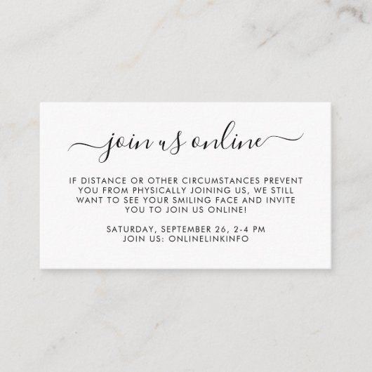 Virtual Online Option Party Baby Showeinlage Begleitkarte (Vorderseite)