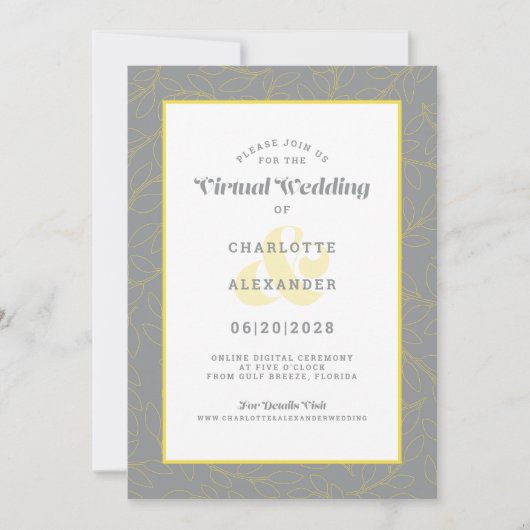 Virtual Online Yellow Modern Pattern Wedding Einladung (Vorderseite)