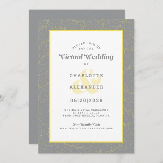 Virtual Online Yellow Modern Pattern Wedding Einladung (Vorne/Hinten)