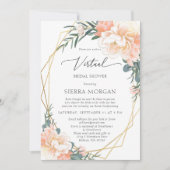 Virtual Peach Floral Gold Minze Green Brautparty Einladung (Vorderseite)