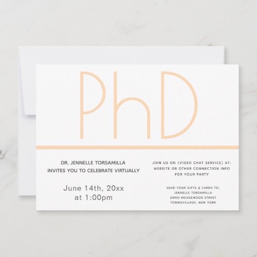 Virtual PhD-Grad White Cream Gray Abschluss Einladung (Vorderseite)