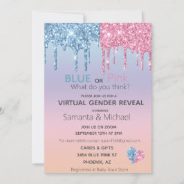 Virtual Pink Blue Glitzer Tropfen Gender-Reveal-Ge Einladung