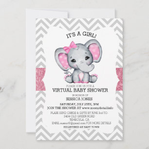 Virtual Pink Elephant Zickzack Glitzer Kinderdusch Einladung