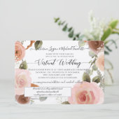 Virtual Pink Floral Watercolor Wreath Wedding Einladung (Stehend Vorderseite)