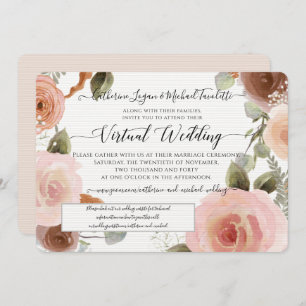 Virtual Pink Floral Watercolor Wreath Wedding Einladung