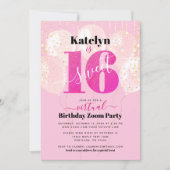 Virtual Pink Glitzer Sweet 16 Birthday Balloons Einladung (Vorderseite)