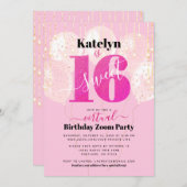 Virtual Pink Glitzer Sweet 16 Birthday Balloons Einladung (Vorne/Hinten)