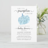 Virtual Pumpkin Blue Glitzer Sparkle Baby Dusche Einladung (Stehend Vorderseite)